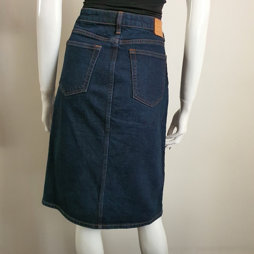 Everlane Denim Pencil Skirt Blue Dark Wash Button Front Size 27 (S) - Picture 5 of 12